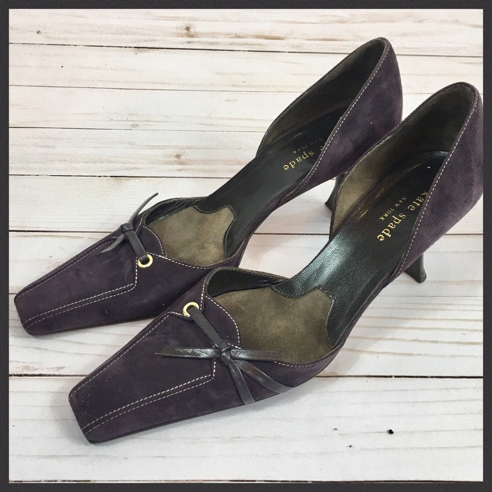 Kate Spade Eggplant Suede Kitten Heel Pumps Sz 8 - Picture 4 of 8